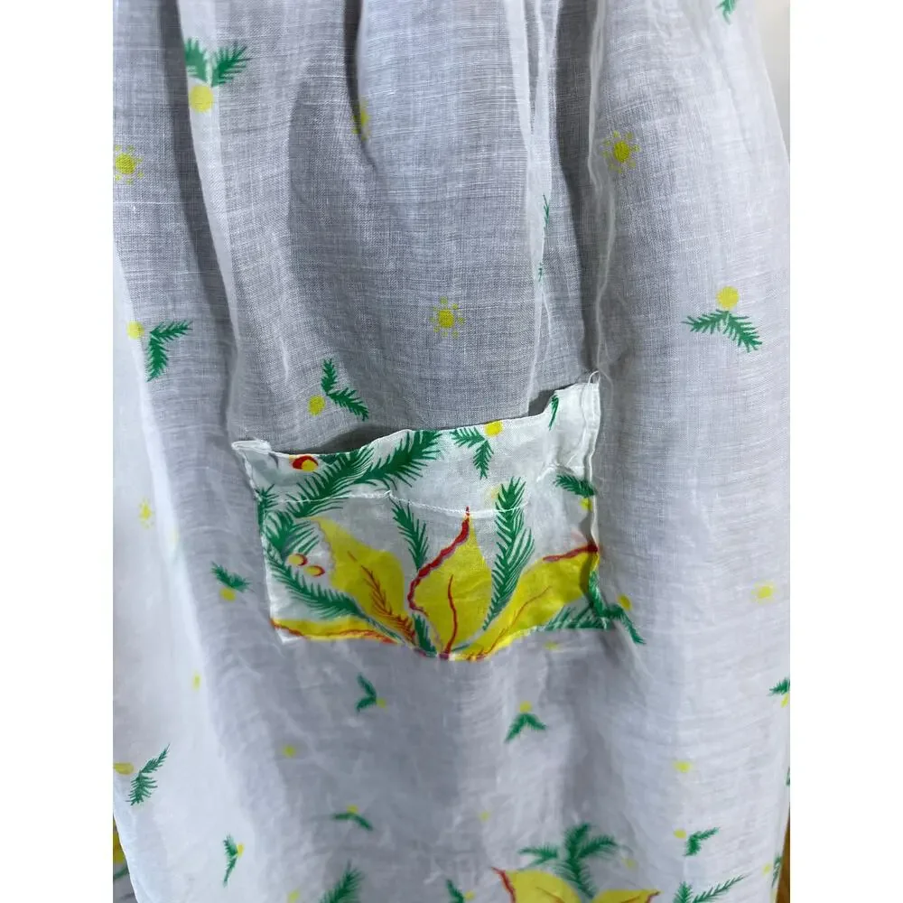 Vintage 60s Cotton Floral White Hostess Apron